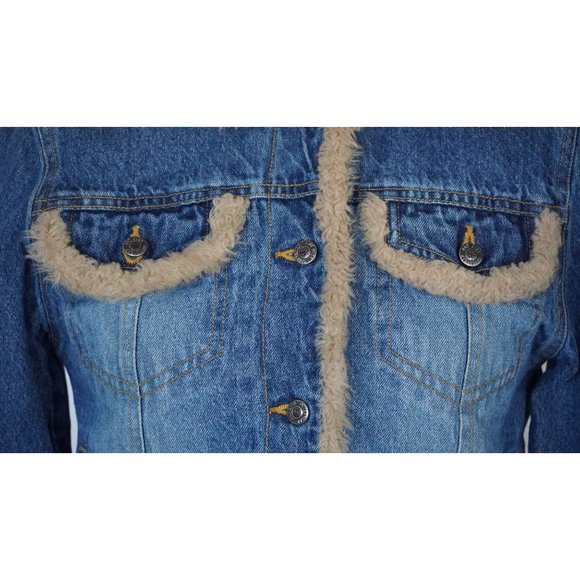 Y2K Amy Byer Faux Fur Jean Jacket Size M Insulated Blue Denim 2000s - Picture 10 of 16